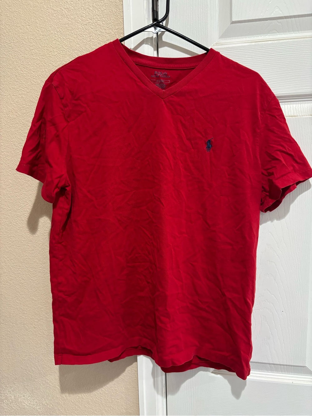Polo by Ralph Lauren Red V-Neck T-Shirt with Embroidered Pony